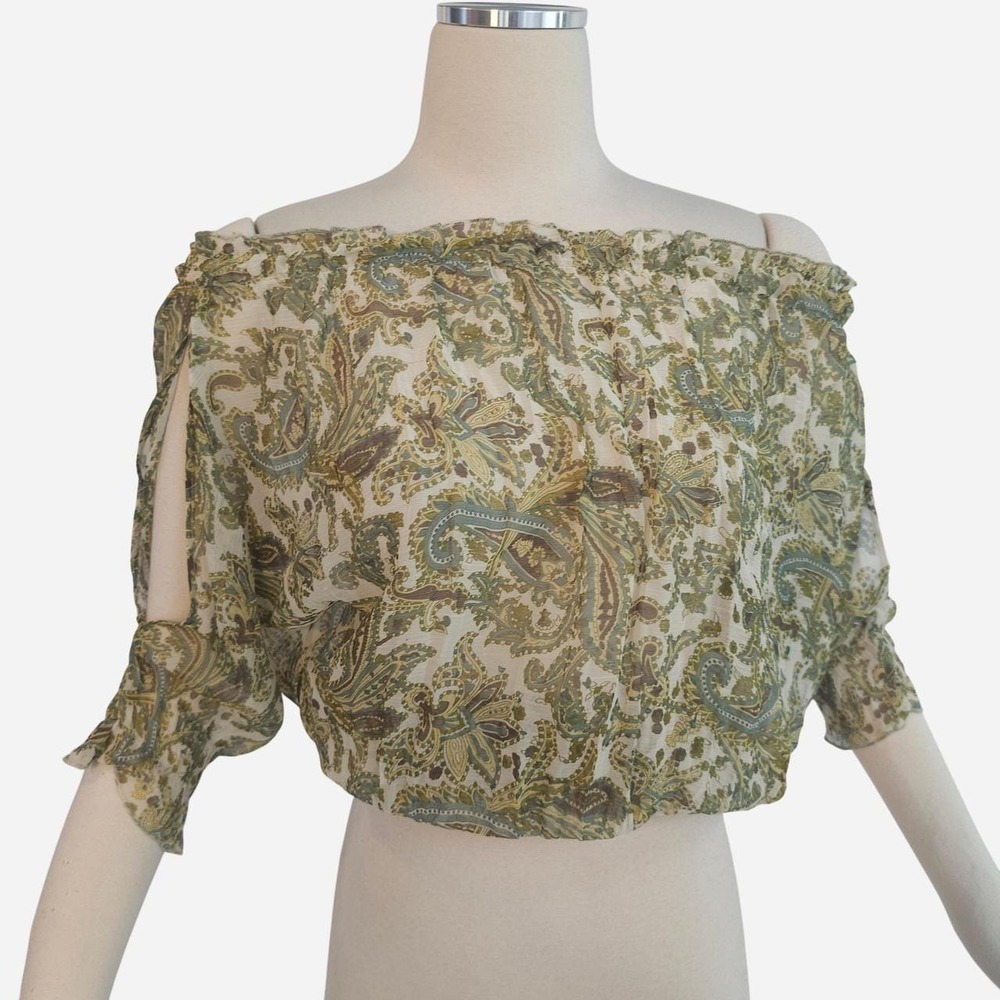 Off the shoulder Paisley Boho Cottage Cold Shoulder Blouse Top Shirt Y2K Hippy‎